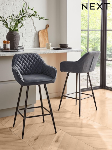 Monza Faux Leather Dark Grey Hamilton Fixed Height Quilted Kitchen Bar Stool (M47177) | €205