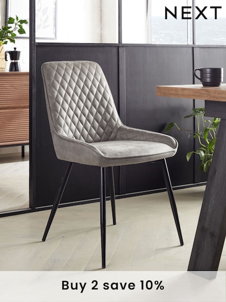Set of 2 Monza Faux Leather Light Grey Hamilton Black Leg Quilted Dining Chairs (M47347) | €355