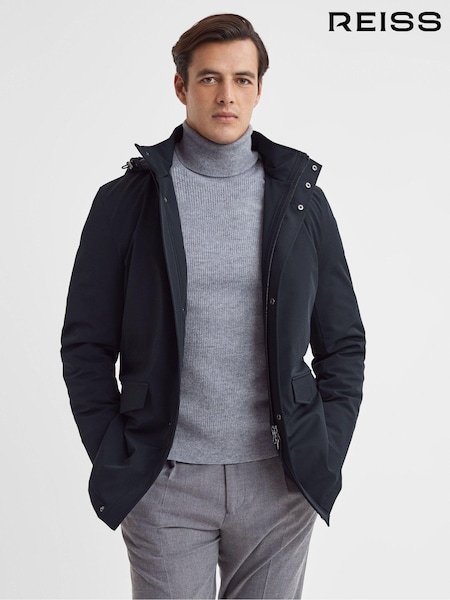 Reiss Navy Dublin Water Repellent Removable Hooded Coat (M47936) | €499