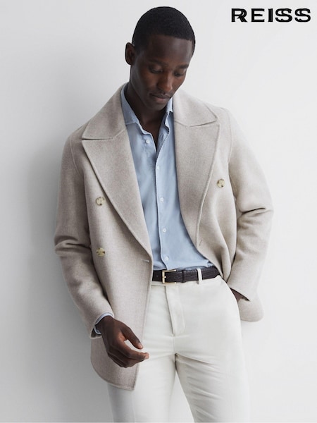 Reiss Oatmeal Bolzano Wool Blend Double Breasted Coat (M47937) | AED2,362