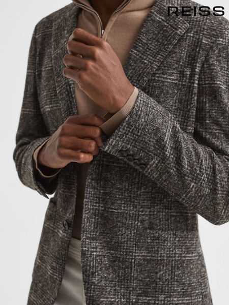 Reiss Charcoal Box Slim Fit Wool Blend Checked Single Breasted Blazer (M47938) | €140