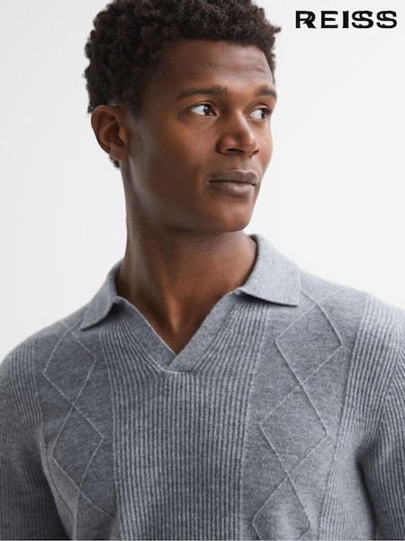Reiss Soft Grey Melange Malik Wool Open Collar Top (M47941) | €180