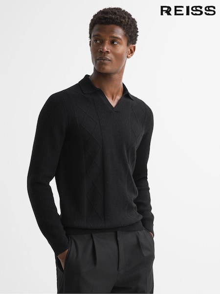 Reiss Black Malik Wool Open Collar Top (M47942) | €180