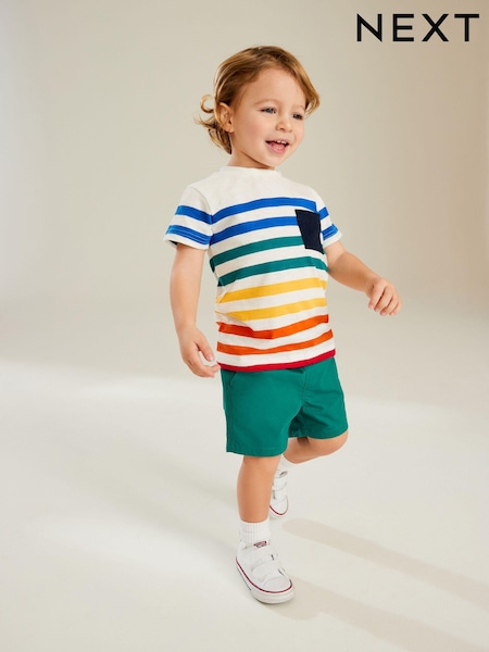 Rainbow Pocket Vertical Stripe Short Sleeve 100% Cotton T-Shirt (3mths-7yrs) (M47949) | €6 - €8