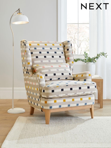 Chunky Stripe Geo Grey Elswick Highback Armchair (M48131) | €550