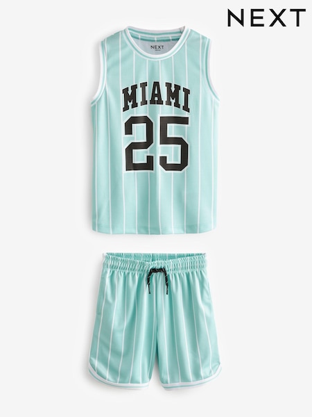 Mint Green Miami Mesh Vest and Shorts Set (3-16yrs) (M48340) | AED60 - AED88