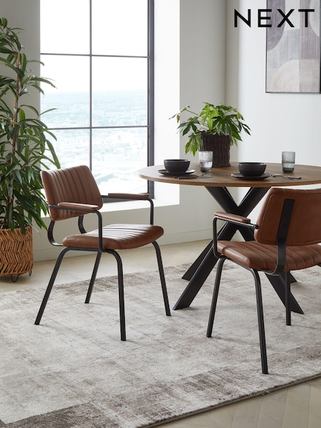 Set of 2 Faux Leather Tan Brown Aiden Black Leg Dining Chairs (M48412) | €325