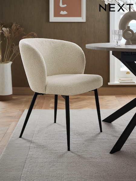 Set of 2 Casual Bouclé Oyster Otis Carver Dining Chairs (M48418) | €380