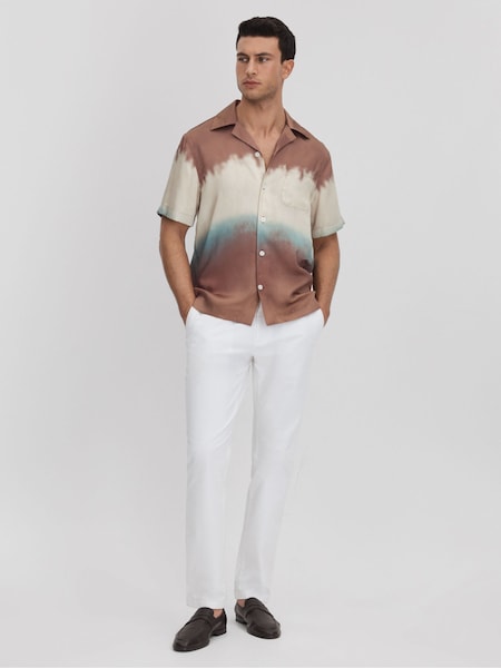 Reiss Tobacco Evia Ombre Print Cuban Collar Shirt (M48782) | €186