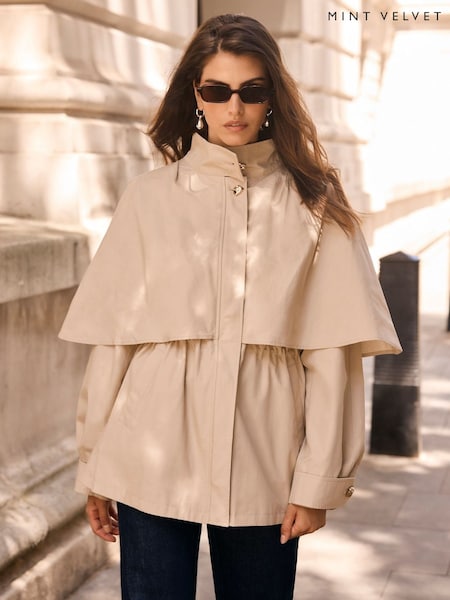 Naturalny - Mint Velvet Cotton Cape Detail Jacket