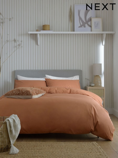 Orange Rust Cotton Rich Plain Duvet Cover and Pillowcase Set (M49879) | €20 - €50