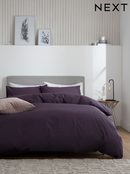 Purple Blackberry Cotton Rich Plain Duvet Cover and Pillowcase Set (M49880) | $29 - $74