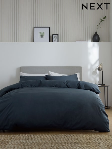 Blue Ink Navy Cotton Rich Plain Duvet Cover and Pillowcase Set (M49883) | €20 - €50