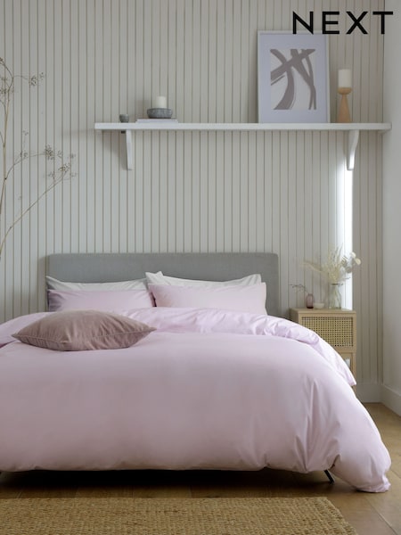 Puple Lilac Cotton Rich Plain Duvet Cover and Pillowcase Set (M49884) | €20 - €50