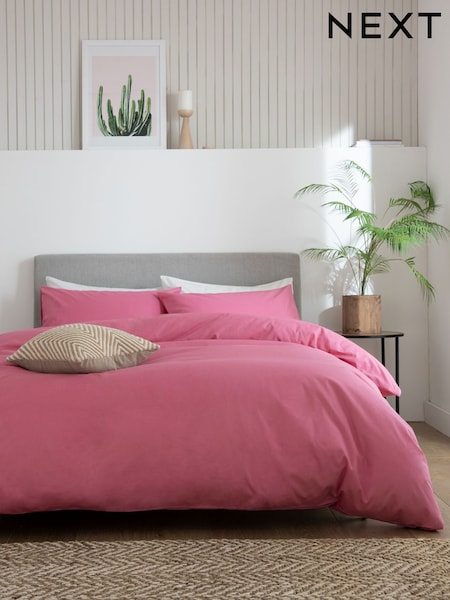 Pink Bright Cotton Rich Plain Duvet Cover and Pillowcase Set (M49922) | €23.50 - €59