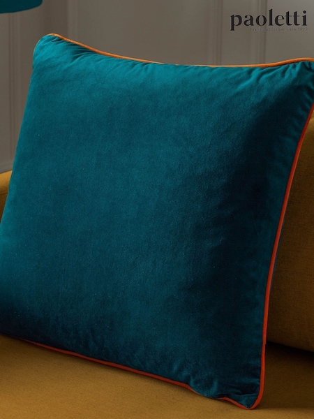 Riva Paoletti Teal Blue/Tiger Orange 55 x 55cm Meridian Velvet Cushion (M50533) | 89 QAR