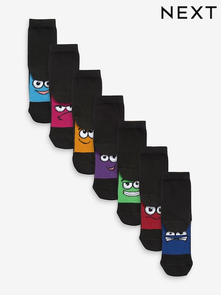 Schwarz und Gesichter in leuchtenden Farben - Cotton Rich Socks 7 Pack (M50793) | 13 € - 16 €