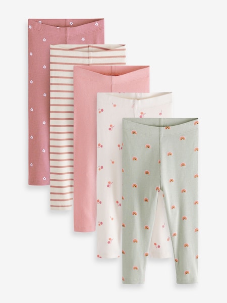 rožnata Ditsy - Rib Jersey Leggings 5 Pack (3mths-7yrs) (M51396) | € 20 - € 24