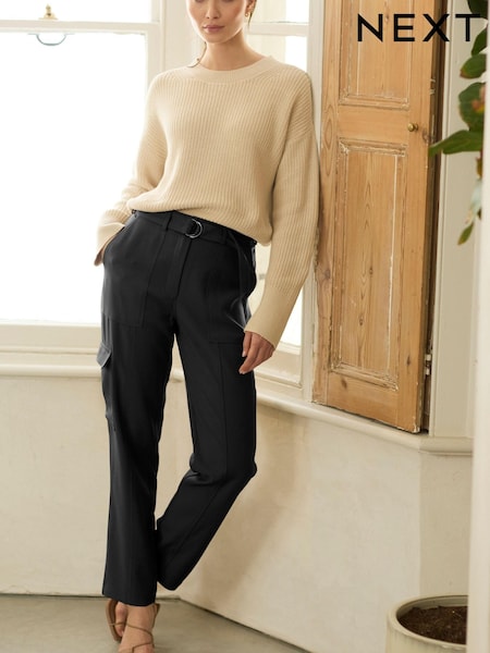 Black Smart Utility Cargo Belted Taper Trousers (M51813) | €8