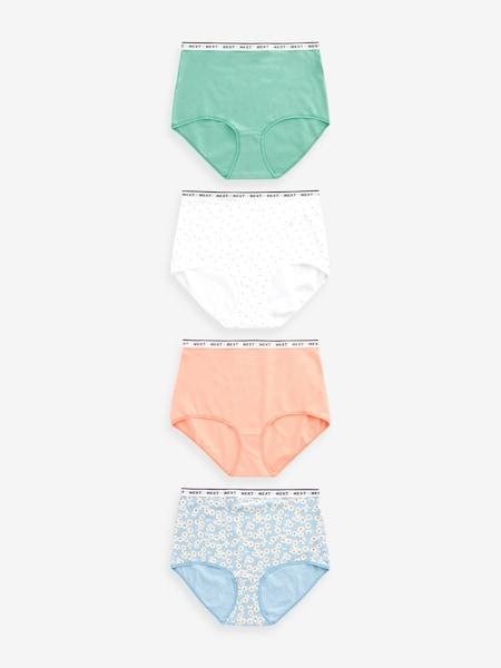Blue Daisy Print/Spot/Green/Orange Full Brief Cotton Rich Logo Knickers 4 Pack (M51967) | €13.50