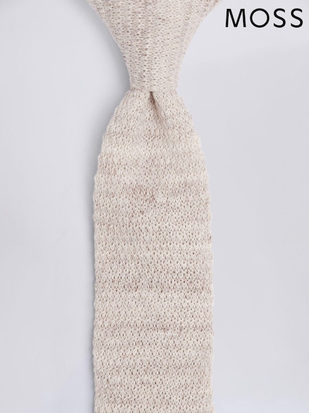 MOSS Latte Natural Melange 100% Linen Knitted Linen Tie (M52248) | 74 QAR