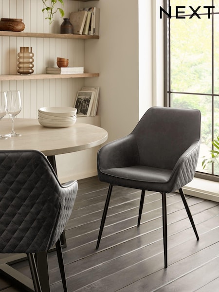 Set of 2 Monza Faux Leather Dark Grey Hamilton Black Leg Quilted Dining Chairs (M53058) | €415