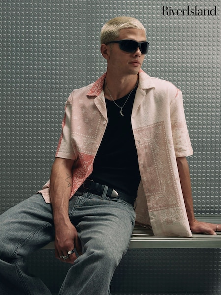 Pink - Regular River Island Slim Fit Tapestry Shirt