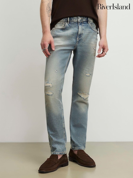 Blue - Regular River Island Slim Fit Stretch Ripped Jeans