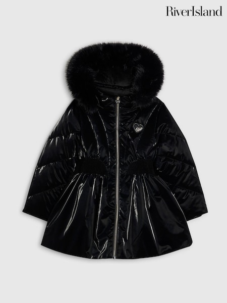 Qara - River Island Məktəbə Qayıtmaq üçün Yastıqlı Yağış palto