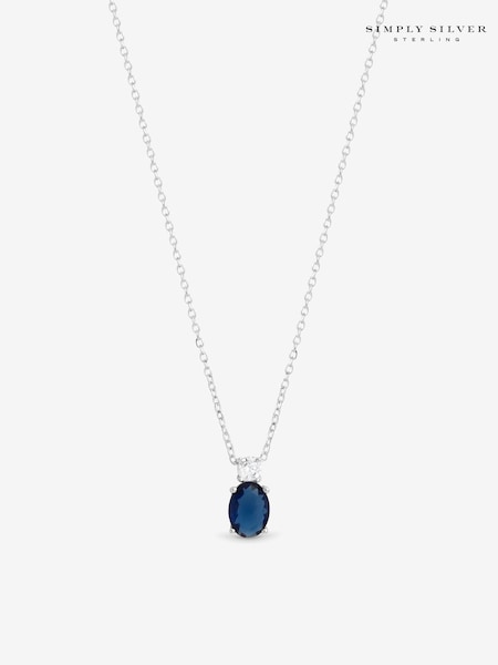 925 Sterling Silver - Simply Silver Sapphire Pendant Necklace Gift Pouch