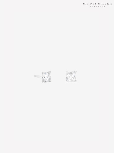 Plata de ley 925 - Simply Silver Princess Cut Studs 5mm Earrings