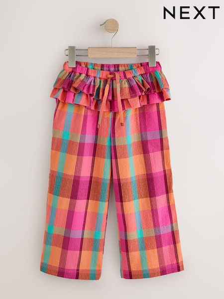 Orange/Pink Check - Peplum Wide Leg Trousers (3-16yrs)