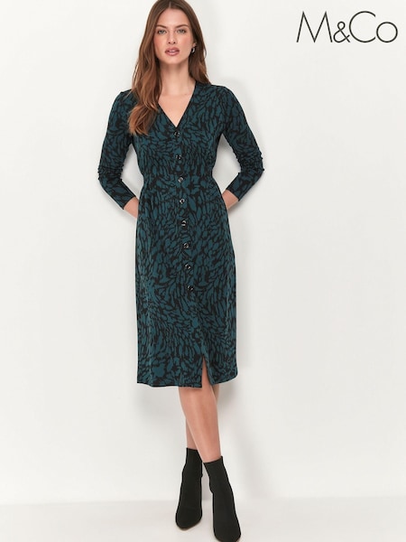 M&Co Womens Teal Petite Jacquard Dress (M55320) | 18 €