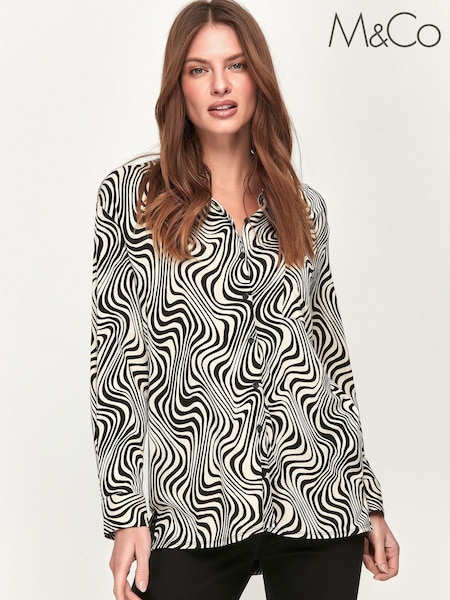 M&Co Womens Black Petite Abstract Print Shirt (M55478) | €10