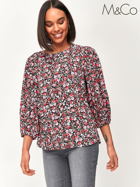 M&Co Red Floral Top (M55493) | €9