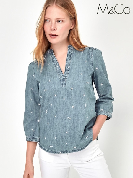 M&Co Blue Embroidered Denim Top (M55498) | €11