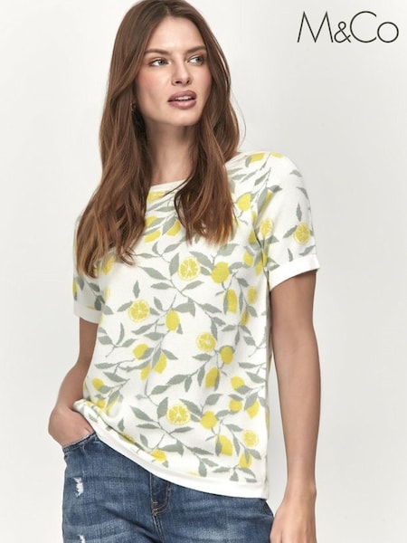 M&Co Womens Petite Cream Lemon Knit T-Shirt (M55499) | €8