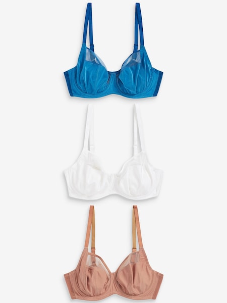 Teal Blue/Neutral/White DD+ Non Pad Full Cup Bras 3 Pack (M55505) | €24