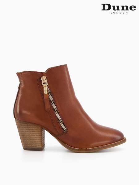 Dune London Brown Paice Zip-Up Western Ankle Boots (M56975) | €75