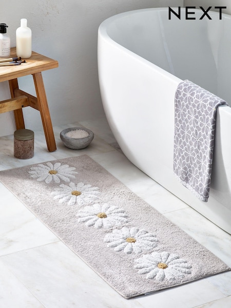 Grey Daisy 100% Cotton Runner Bath Mat (M58267) | $33
