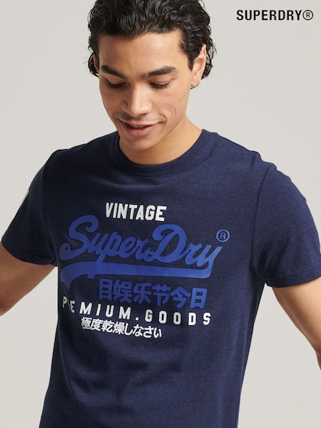 כחול  - Superdry Cotton Blend Vintage Logo T-Shirt (M59228) | ‏136‏₪