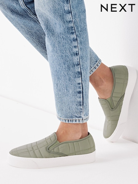 Khaki Green Regular/Wide Fit Forever Comfort® Chunky Quilted Slip-On Trainers (M60486) | €14