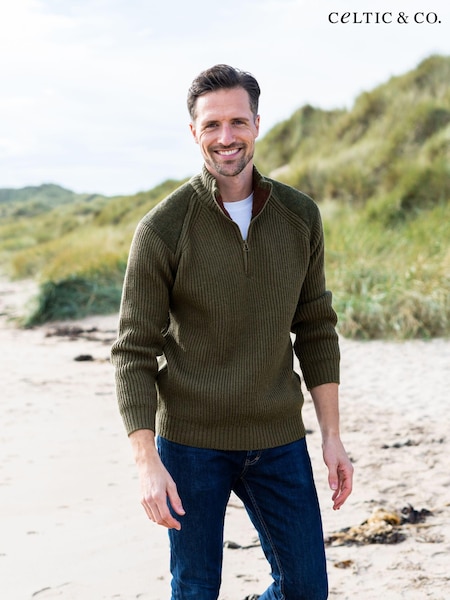 Celtic & Co. Mens Green Ribbed Half Zip Jumper (M62147) | €202