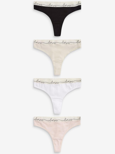 Cream/Black/Pink/White Thong Cotton Rich Logo Knickers 4 Pack (M62192) | €8.50 - €10