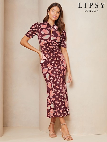 Красный - Lipsy Short Sleeve Gathered Waist Midi Dress (M62760) | €15