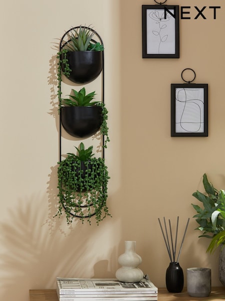 Black Bronx Wall Planter With Artificial Plants (M62812) | €59