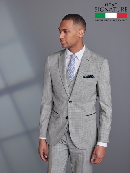 Light Grey Slim Fit Signature TG Di Fabio Wool Rich Puppytooth Suit: Jacket (M62904) | €37