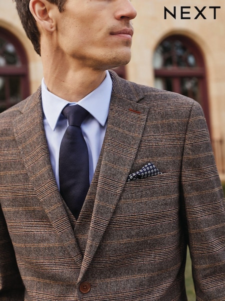 Brown Skinny Trimmed Check Suit Jacket (M62958) | €20