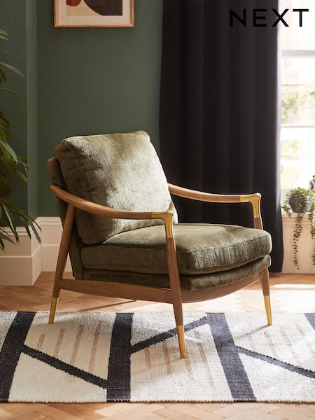 Plush Chenille Moss Green Flinton Wooden Accent Chair (M63147) | €520