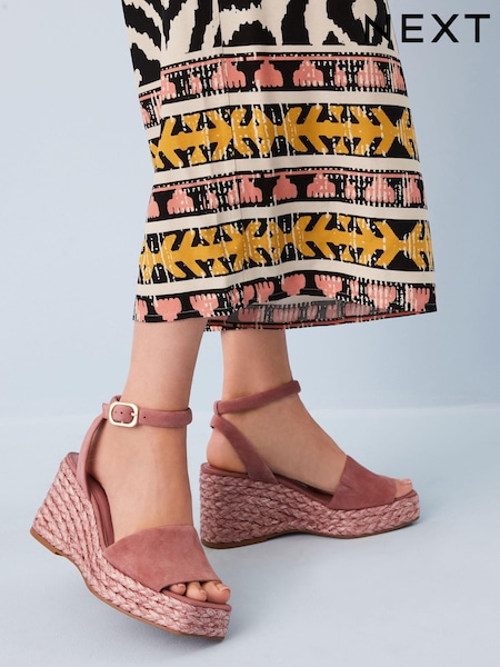 Pink Forever Comfort® Leather Raffia High Wedges (M63608) | €31